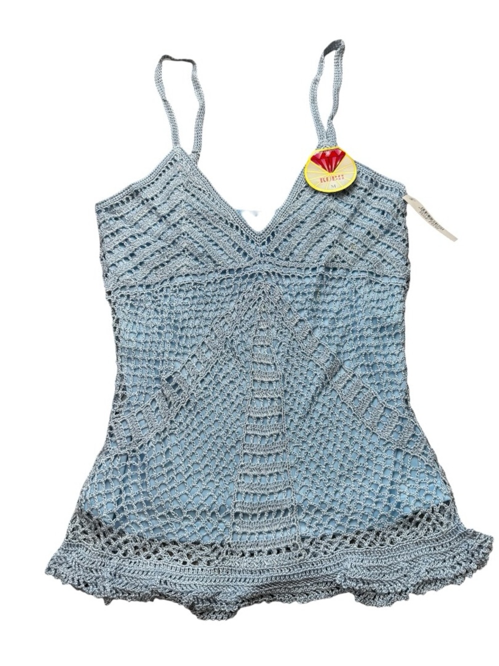 Y2K Light Blue Crochet Beaded Tank Top